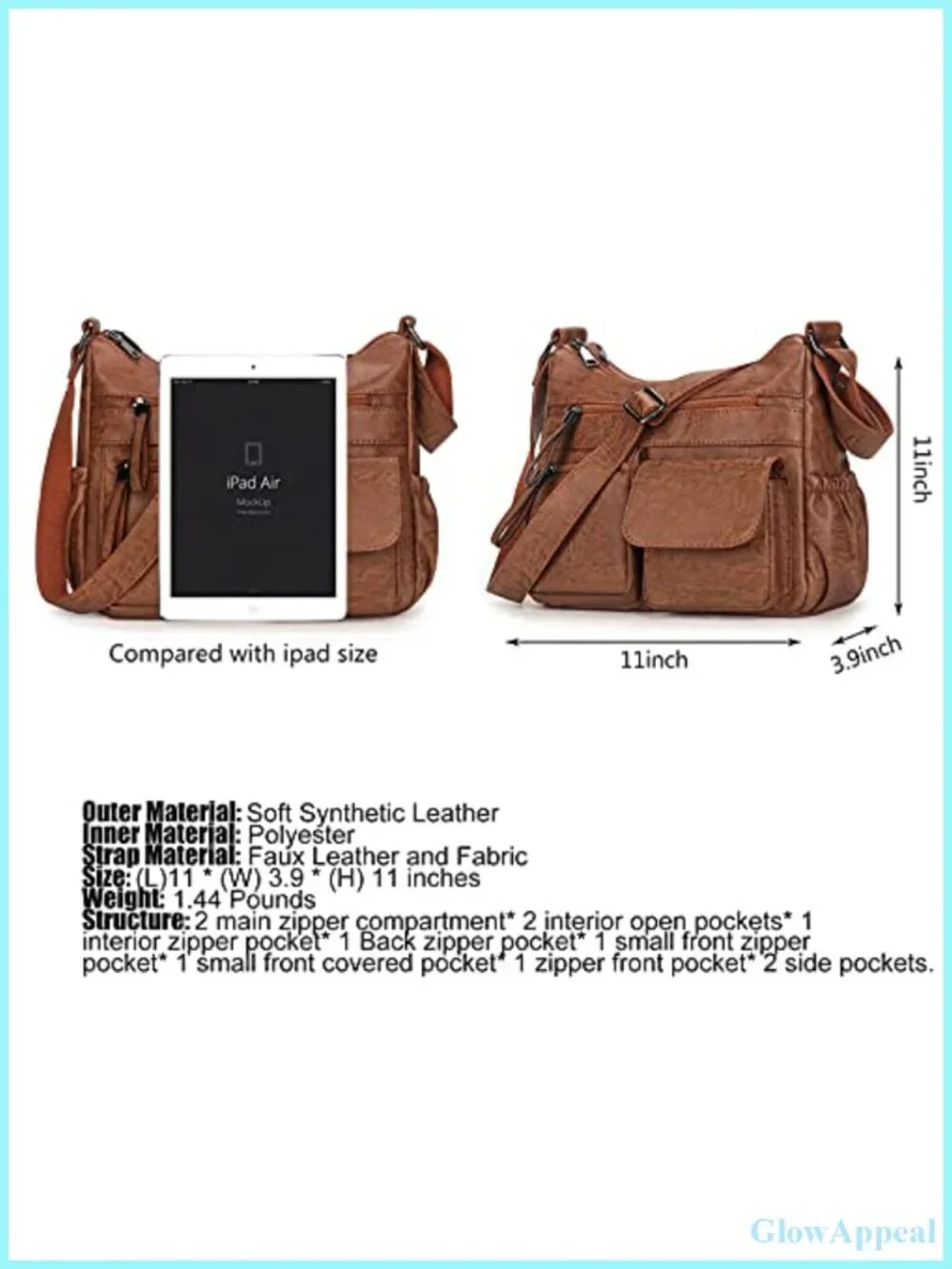 Faux Leather Hobo Crossbody Shoulder Bag Multi Pocket Messenger Tote